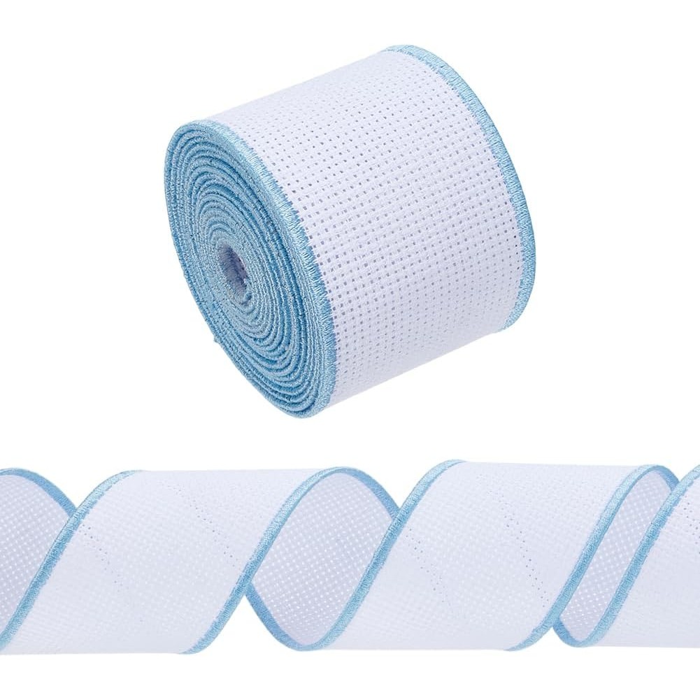 TEMU [ accessorio casuale] Rotolo di tessuto per punto croce ,2 iarde con bordo ricamato , tessuto per croce per decorazione , tela grezza per