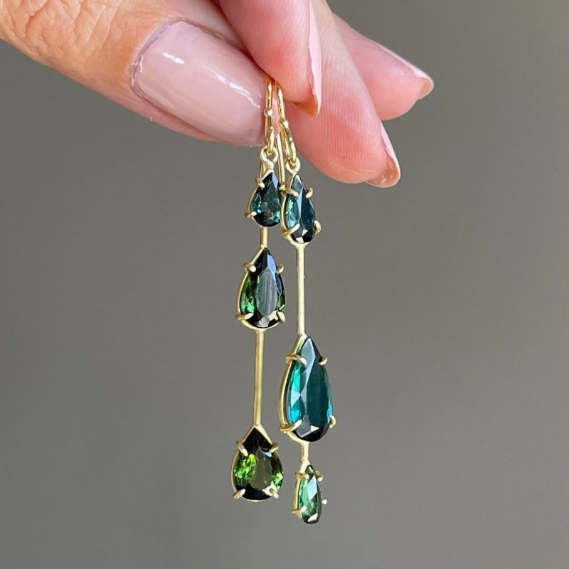 Women's Stylish Irregular Long Dangle Earrings with Green Synthetic Zirconia