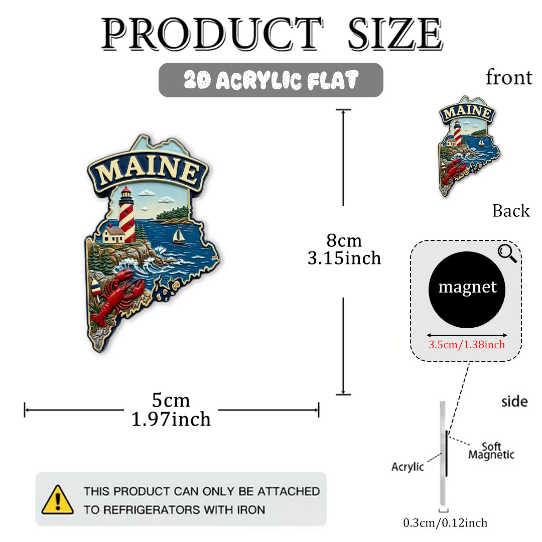 TEMU 1pc, Maine Landscape Acrylic Fridge Magnet, Lighthouse And Lobster Design, Exquisite Everyday Decorative Ornament, Suitable Home, Kitchen,