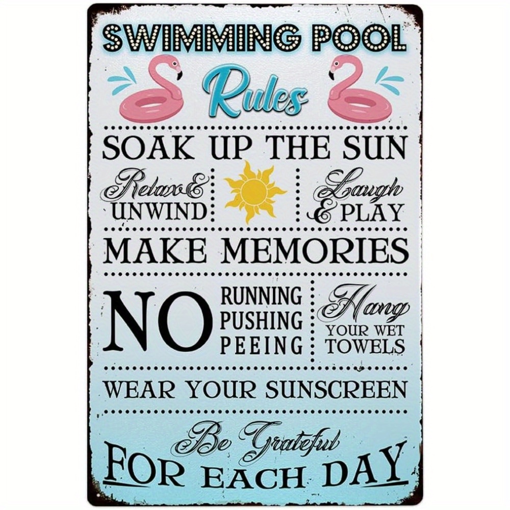 Wall Decor Personalized Swimming Pool Rules With Their Own Risk Swimming Warning Metal Sign, Swimming Pool, Water Park Safety Tin Sign 12x8 Vintage Signs Metal Plates Funny Art