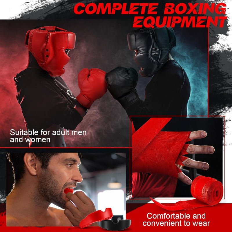  3pcs boxing set for beginners gloves helmet and training equipment pu material multicolor details 4