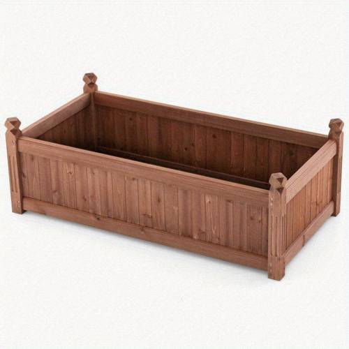 46x24x16 inch metal rectangular planter box with drainage holes ornate corners durable outdoor garden planter for backyard lawn flowers herbs vegetables easy planter boxes for outside decorative garden accessory elegant wooden natural