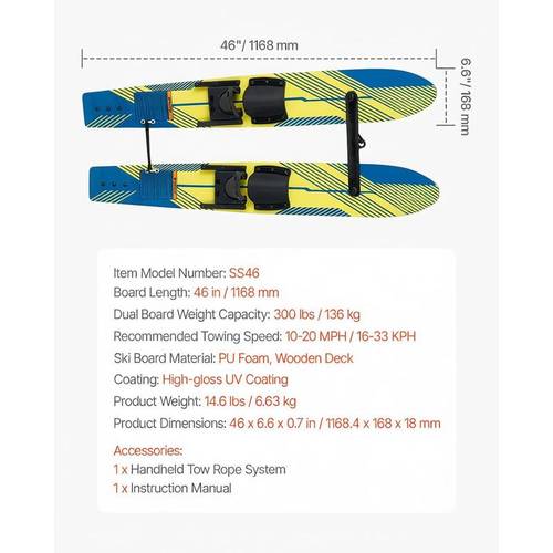s 116 8cm training model with adjustable x 7 bindings double handle rope and removable stabilizing bar combination for youths up to 136kg ski set equipment