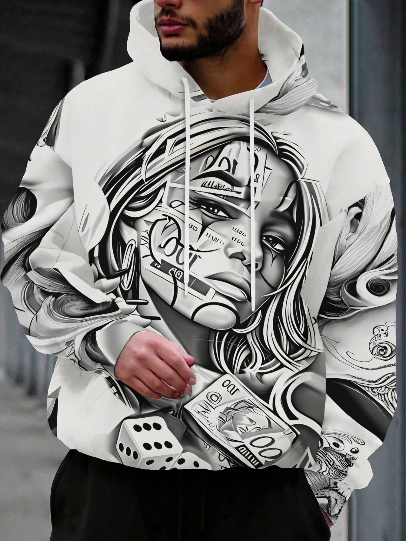 Men's Trendy Hooded Sweatshirt With Personalized Graphic Print_voghion.com