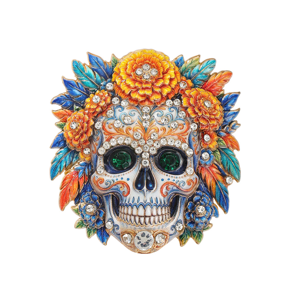 TEMU 1pc Broche Crâne Jour des Morts Crâne Floral Marigolden Accessoire de Vêtement Mexicain Bijou Homme