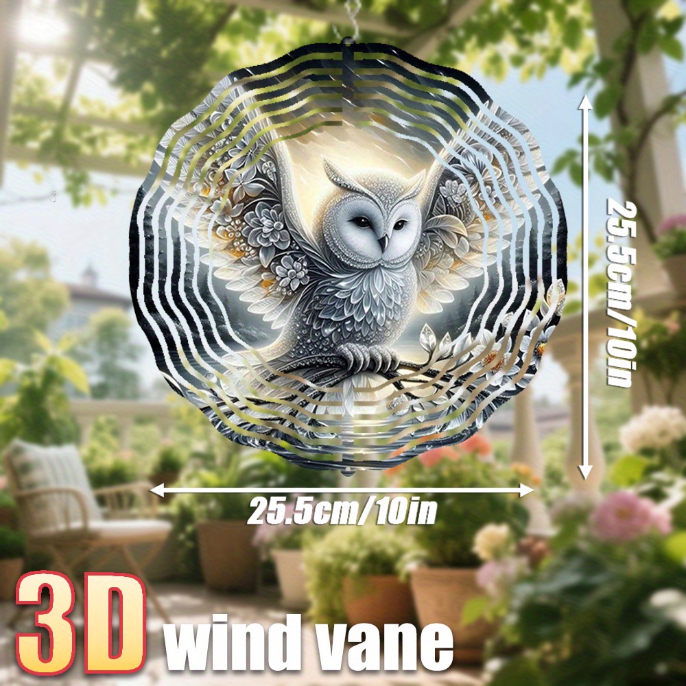 Image of 3d 1pc "the Beauty Of Owl And Art" "25.5cm/10in*25.5cm/10in With Rotating Hook, Wind Turn" Battery-free Powered Rotating Wind Chime Ornament