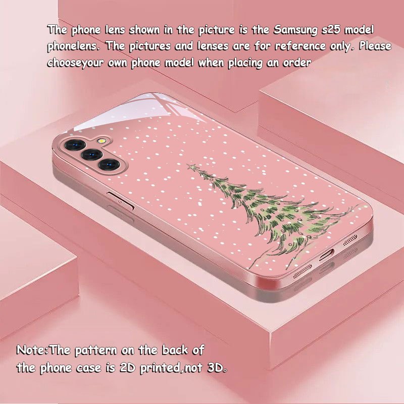TEMU Phone Case - Powder Snow Creative Christmas Tree New Metal New Tempered Glass Phone Case For Galaxy