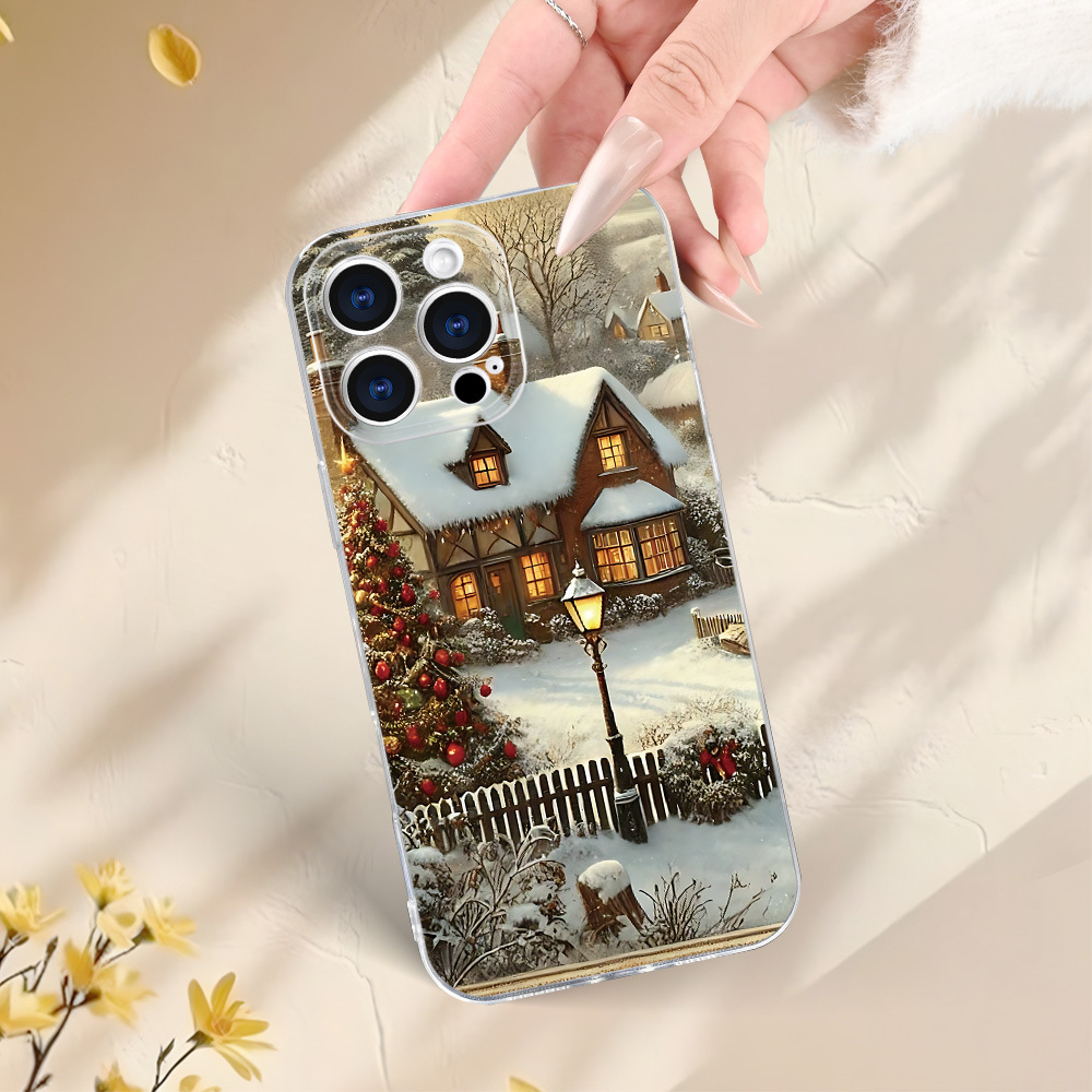 TEMU Phone Case - A Phone Case Featuring A Christmas Snowy House Design, Compatible With For Iphone 17, 16, 15, 14, 13, 12, 11, Xs, Xr, X, 7, 8 Plus,