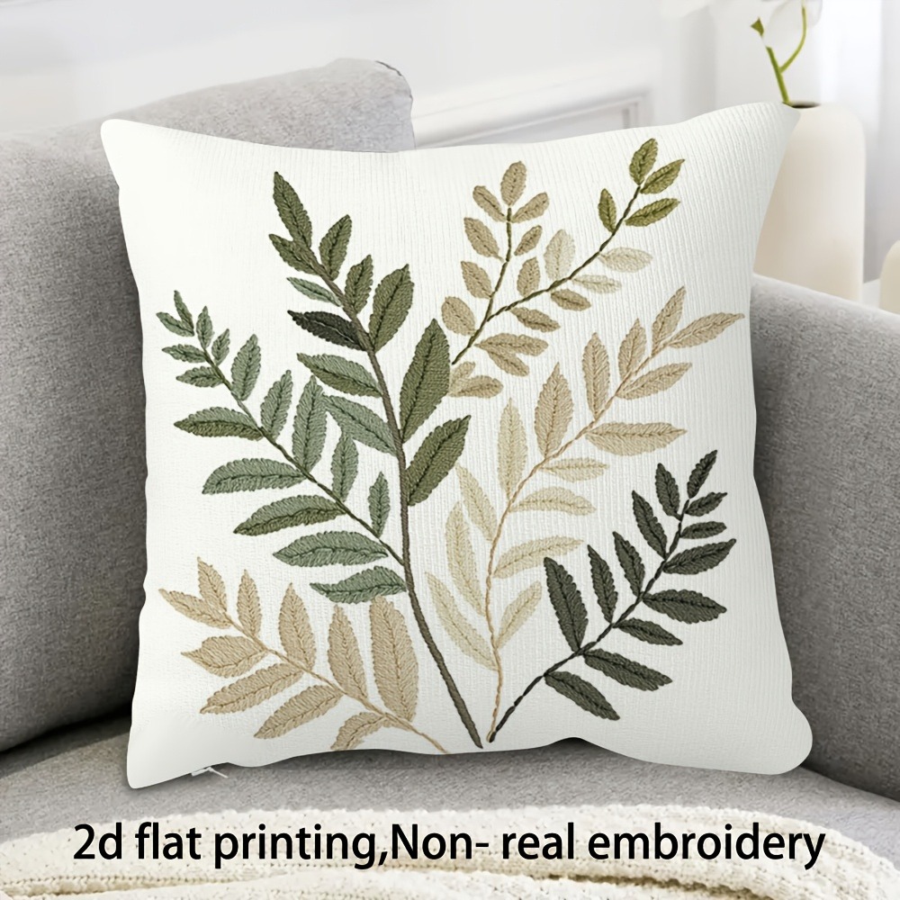 TEMU de Almohada con Estampado de Hoja de Helecho, Ideal para Decoración del Hogar, Viajes y Regalos—Cubierta de Ropa de Cama en Verde Beige, Lavable