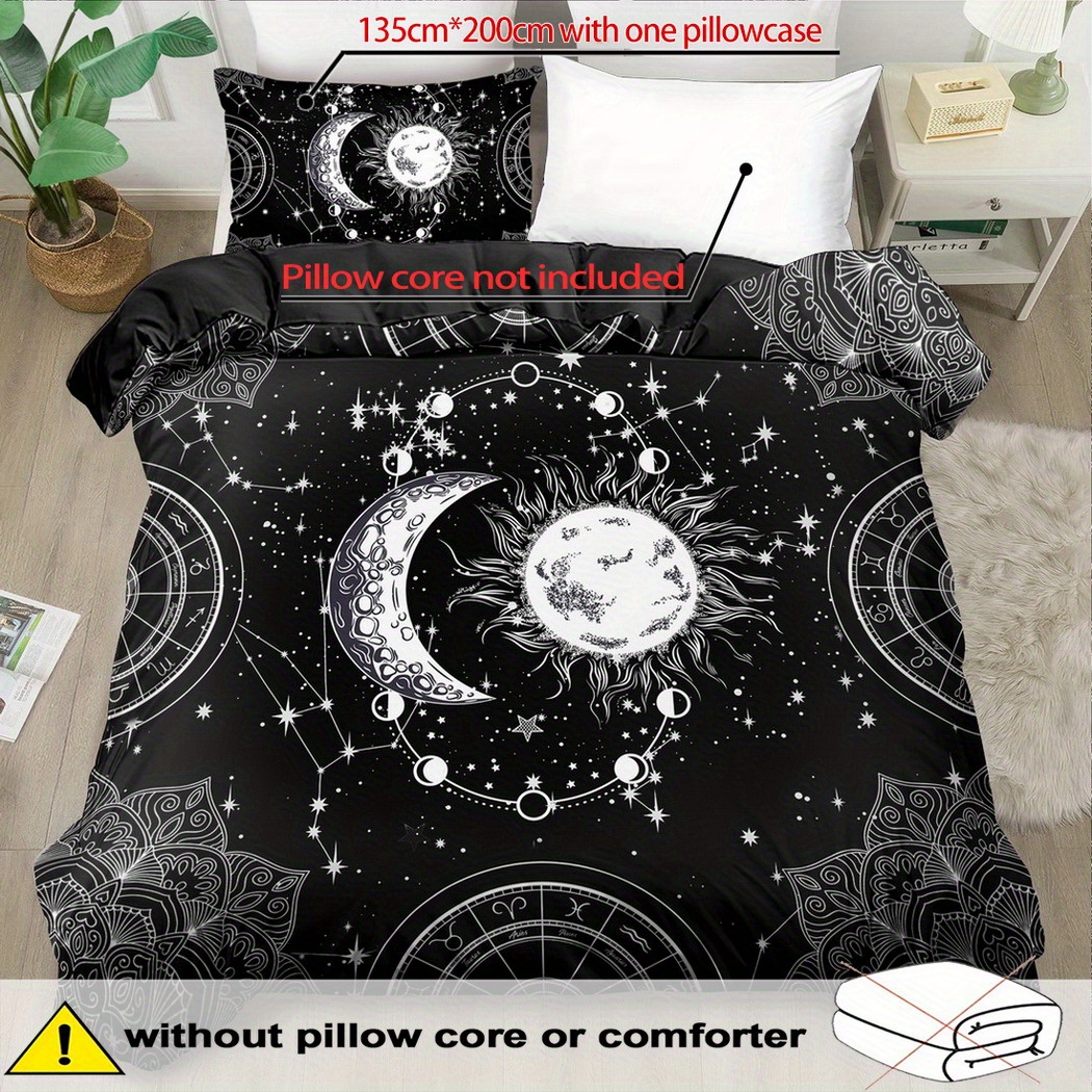 TEMU Juego de Ropa de Cama Estampado con Luna Estrellada de 2/3 Piezas, Juego de Edredón Estampado con Luna Estrellada, Adecuado para Dormitorios o