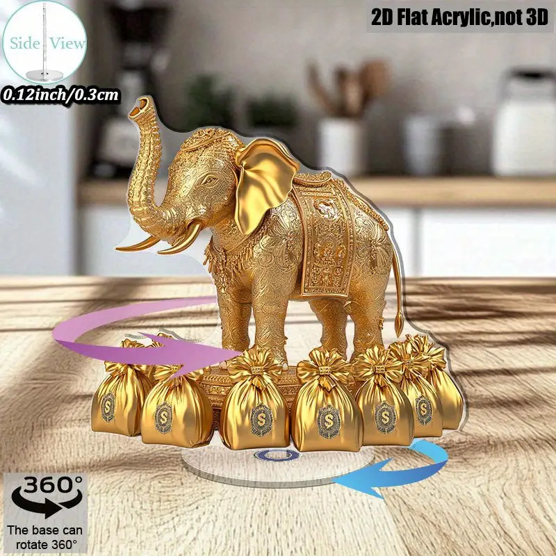 TEMU 2d Flat, Golden Elephant Statue Suitable For Decor - Wealth & Symbol, / Decoration, No /-free Shiny Ornament, Elegant Gift For Christmas,