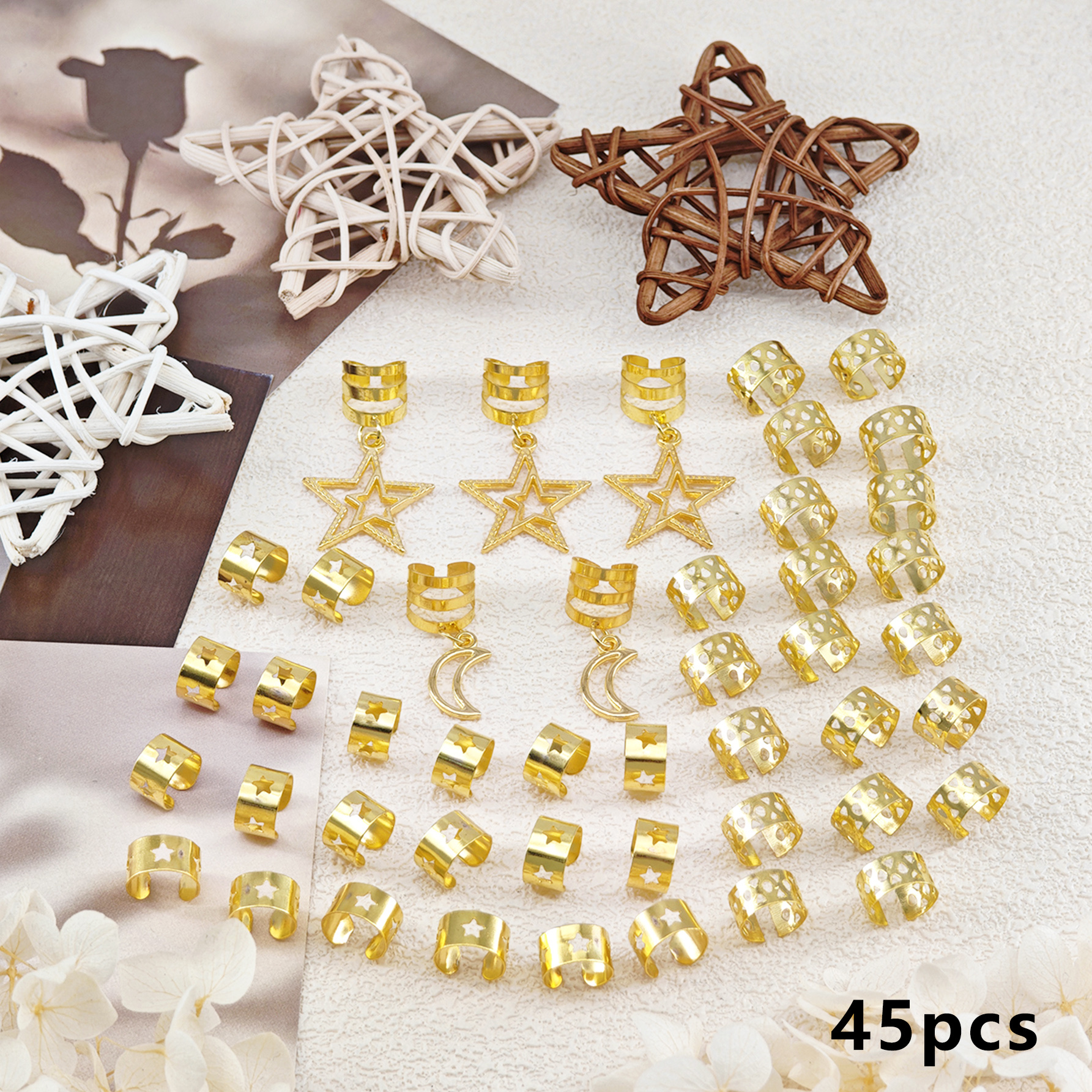 TEMU 45 pièces Bijoux pour Cheveux en Métal Composite Étoiles et pour , Anneaux pour Dreadlocks, Accessoires pour Femmes, Fêtes et Vacances