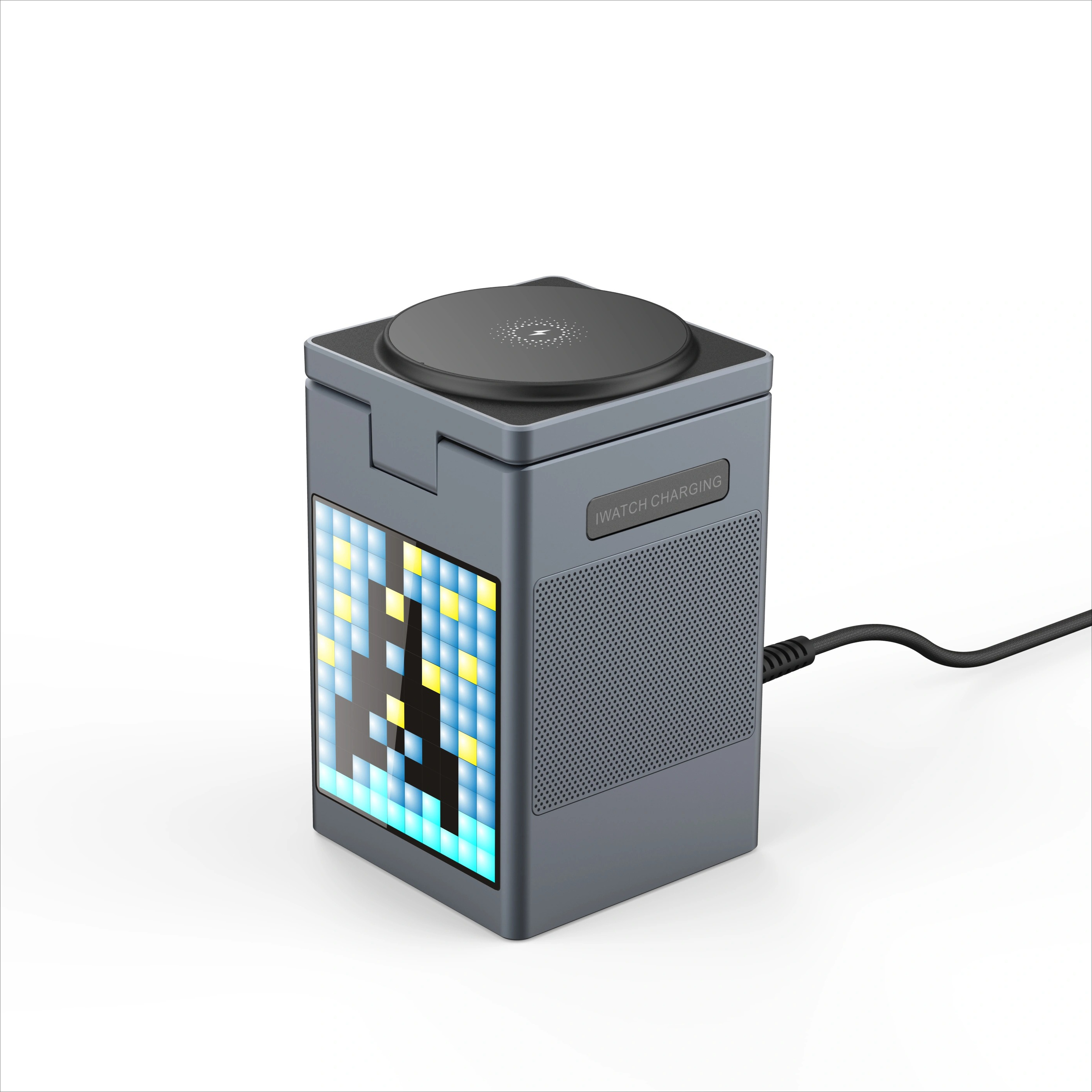6-in-1 Quick Wireless Charging Station With Bt Speaker And Alarm Stand, Battery Charger And Adapter