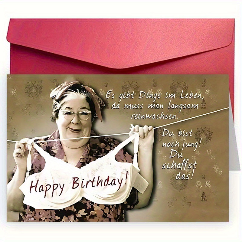TEMU 1pc, German Birthday Card With Envelope (12cm X 18cm), Suitable For Family, , Unisex, Small Business Supplies, Uncommon Item, Thank You Card,