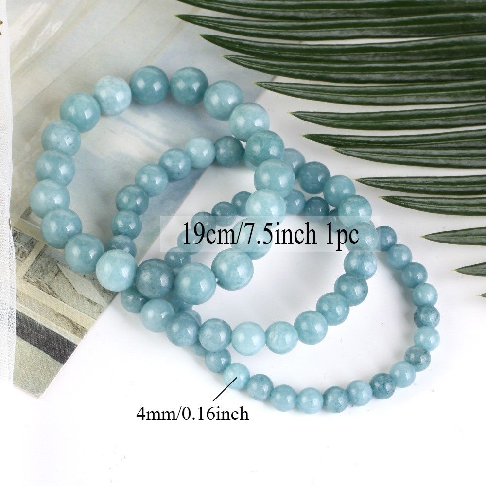 E-shop 4/6/8/10 mm Naturstein Aquamarin Chalcedon Perlenarmband für Unisex oder Geschenk, Alltagsaccessoire, Natursteinperlenarmband