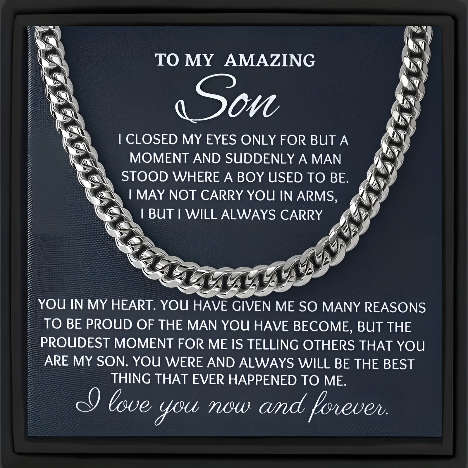 

Elegant Stainless Steel Cuban Chain Necklace For Son - , Design With Message Card & Gift Box - Perfect Meaningful Gift