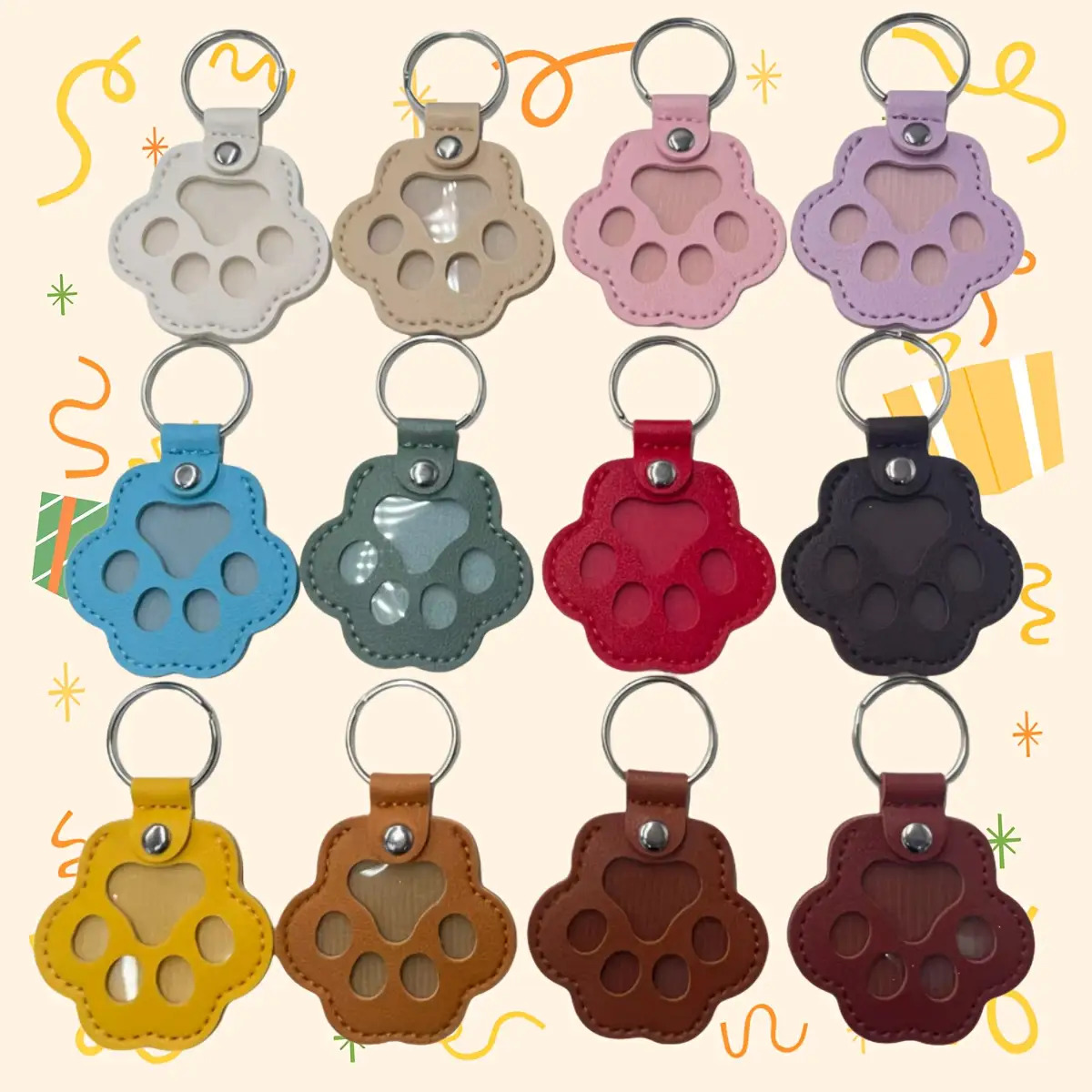 12pcs Paw Print Keychains- Refillable Pvc Pet Memorial Keyrings With 12 Colorful Paw Designs, Durable& Gift For Dog& Cat Owners, Keepsake For Fur Keepsakes, Dog Accessories, Design, 12colors At Random