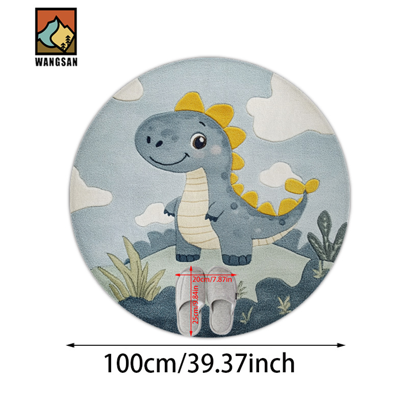 TEMU 1pc Cute Dinosaur Pattern Printed Round Bathroom Anti-slip Floor Mat, Microfiber Floor Mat, Soft Polyester, Very Suitable For Bathroom, Living