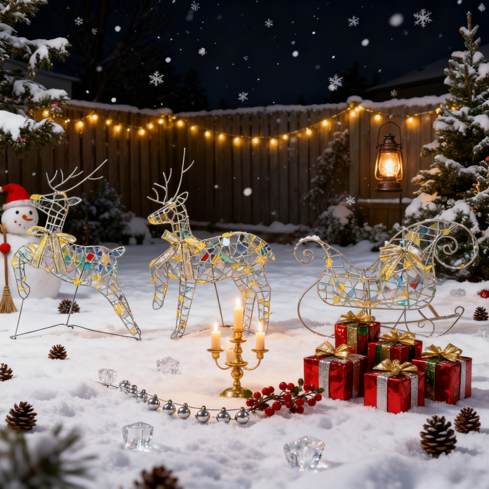 2D Plat, 3 Rendier Verzamelbare Figuurtjes, voor Buiten/Binnen Rendier Kerstdecoratie, Feestdecoratie, Warm Wit Huisdier, Feestelijke Decoratie