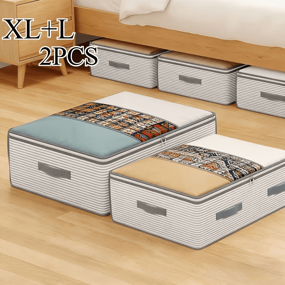 TEMU 2-pack Xl+l Large Storage Organizer Bags, , Durable Non-woven Fabric, Portable Foldable Clothing Storage Bags, Ideal For Bedroom Wardrobe