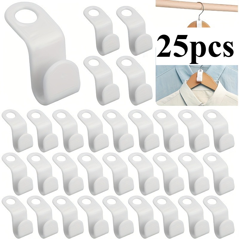 25pcs Gravity Wardrobe Organizer System - Clothes Hanger Connector Dual-use Wall/cabinet Door Organizer, Weighted And Sturdy Plastic Hooks, Space Clothing Management Set, Utility Hooks