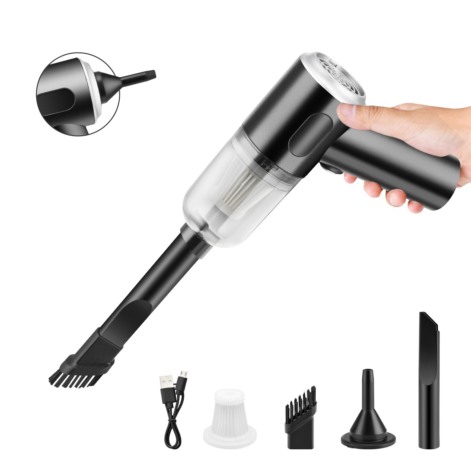 TEMU A Portable Cordless Handheld Vacuum Cleaner Featuring Blowing And Suction Capabilities, Side Brushes, That Prevents Hair Tangling, Operates At A