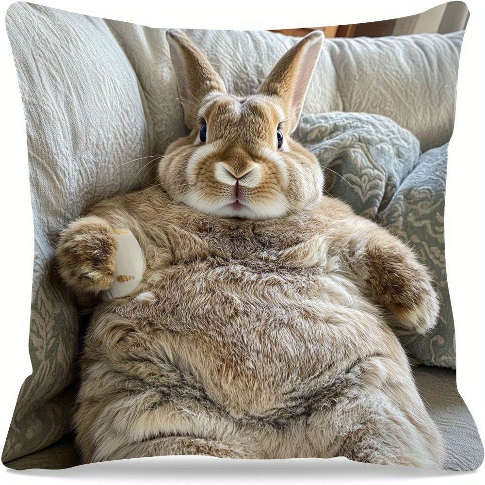 E-shop Modernes, flauschiges Hasen-Sofa-Kissenbezug | Weiches, kurzhaariges Polyester, doppelseitiger Druck, Reißverschluss, maschinenwaschbar, ideal