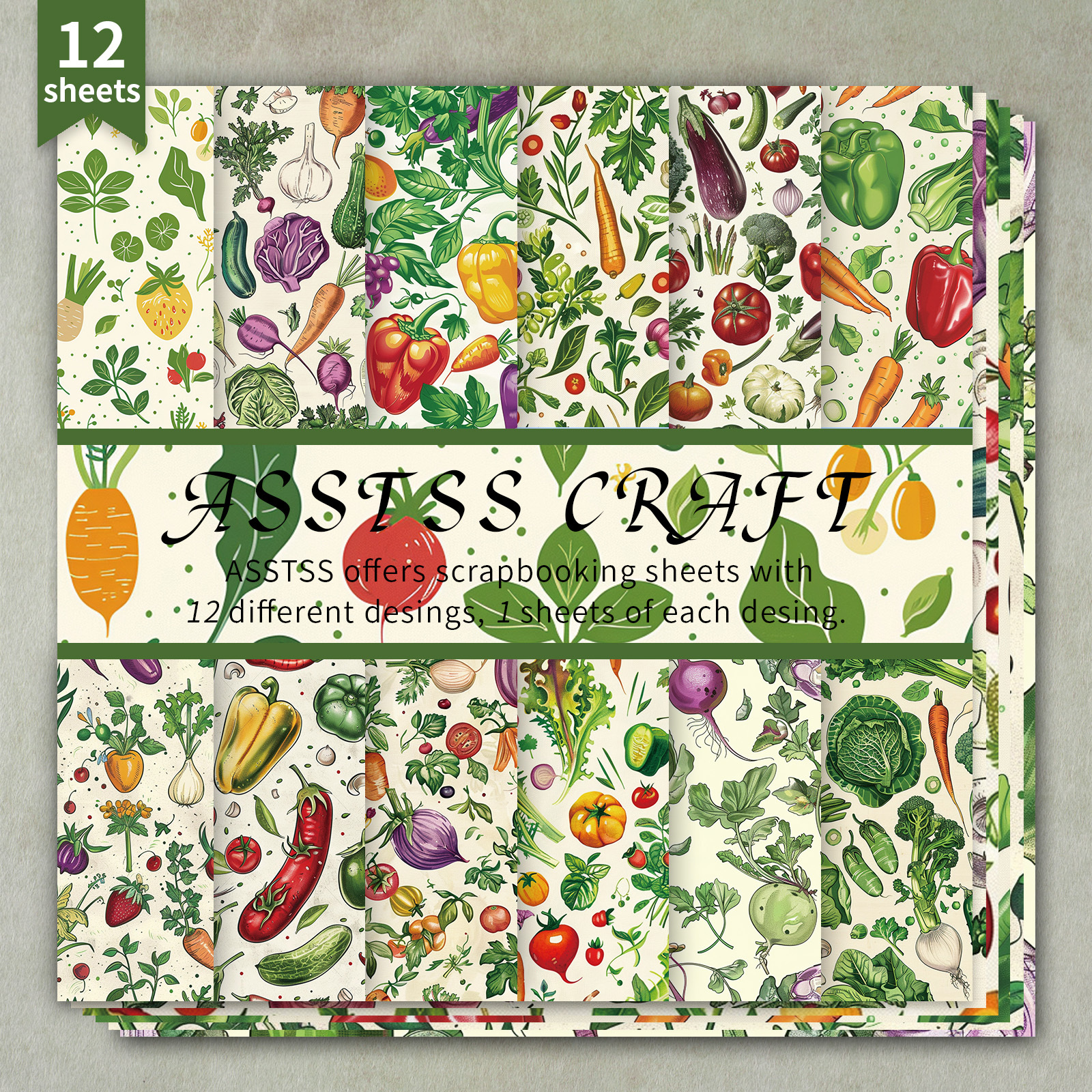 TEMU 12-sheet Asstss Scrapbooking Paper Pad, Vegetable Garden Backing Paper Supplies, Heavyweight Cardstock For Journaling, Collage Art, Greeting