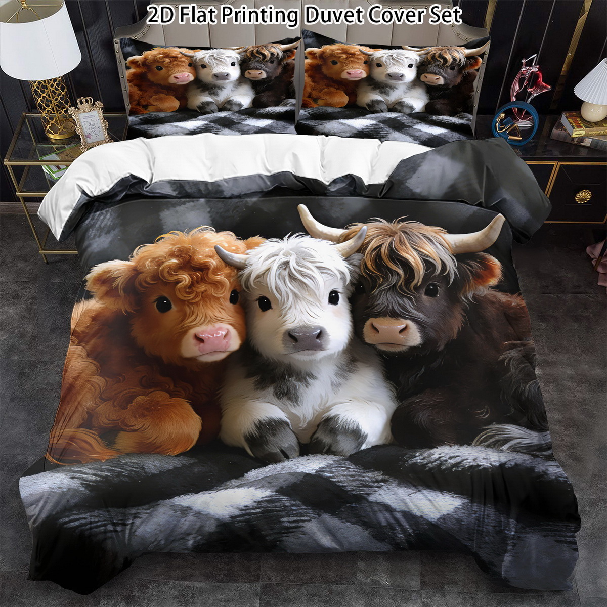 TEMU 2/3pcs Highland Cow Duvet Cover Set Room Decor Halloween Bedding Christmas Gift Decorations For Home Boho Bedroom Decor Hotel Quilt Cover Set