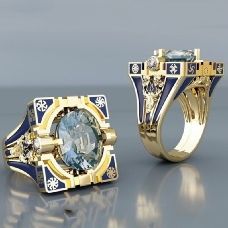 

A Fashionable Men's Ring With Ring Inlaid With A Round Gemstone Ring