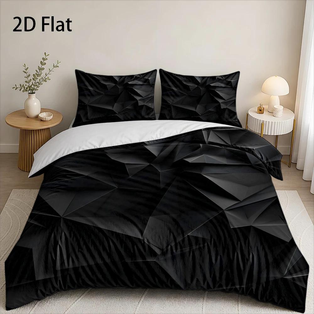 TEMU 3pcs Duvet Cover Set, 1 Duvet Cover   2 Pillowcases, No Filler, 2d Flat Printing, Black Geometric Pattern, Abstract , Suitable For , Machine
