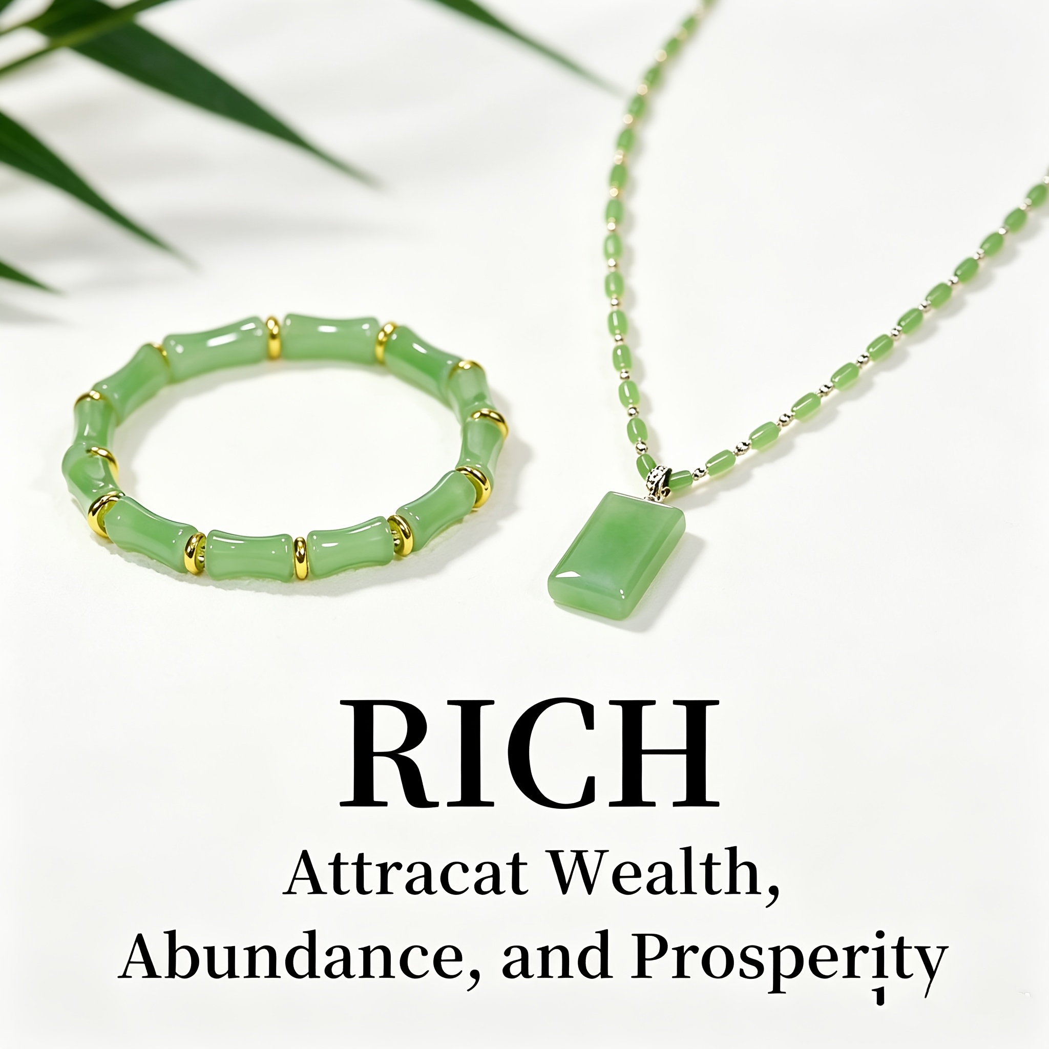 TEMU 2pcs Green Bracelet And Necklace Set, Suitable For Men And Women For Daily Wear, To Wealth And , And Is The Best Gift For Family