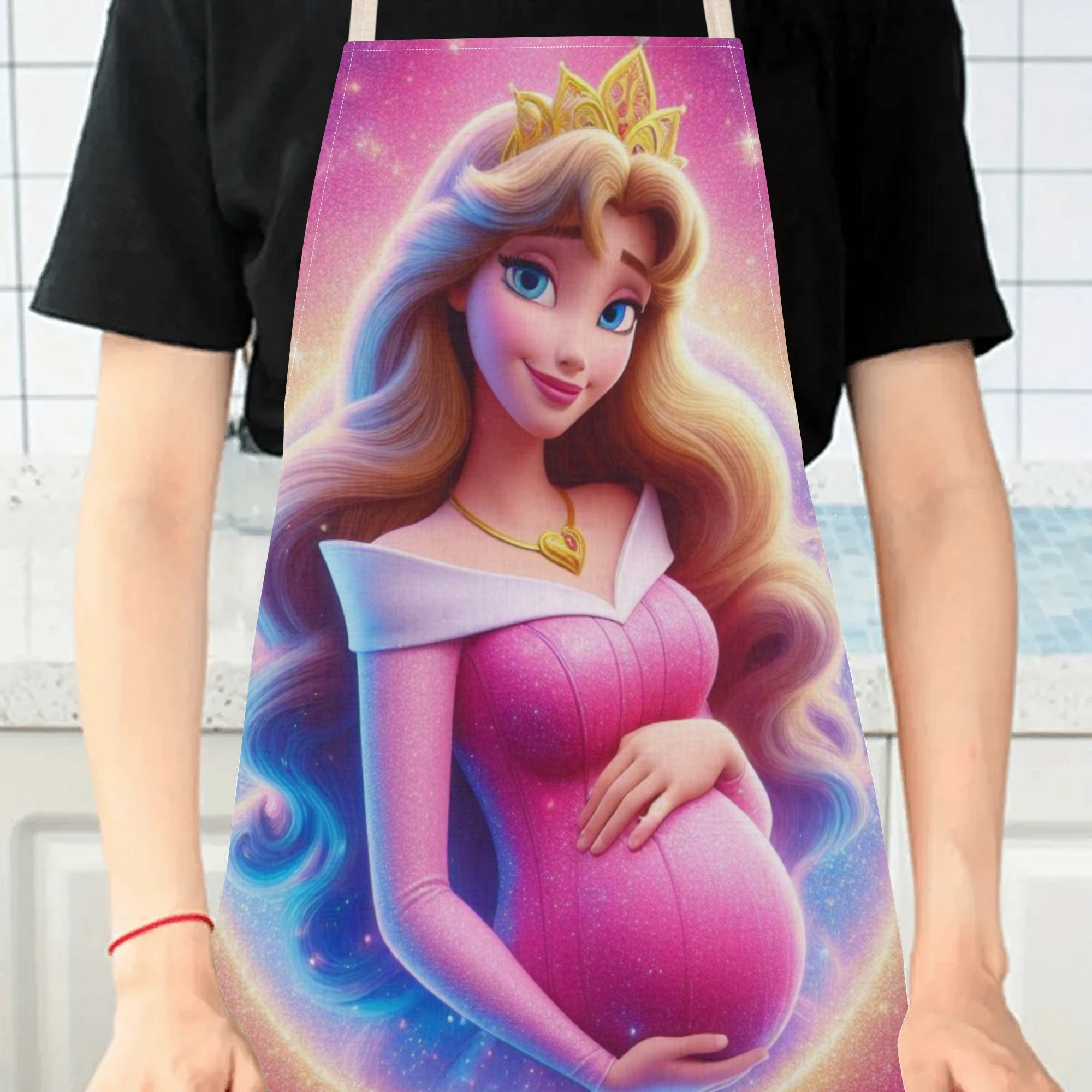 disney  -themed waterproof apron - vibrant cartoon princess print,   polyester, ideal for home, restaurants, cafes & supermarkets, restaurant apron|vibrant apron|waterproof polyester details 3