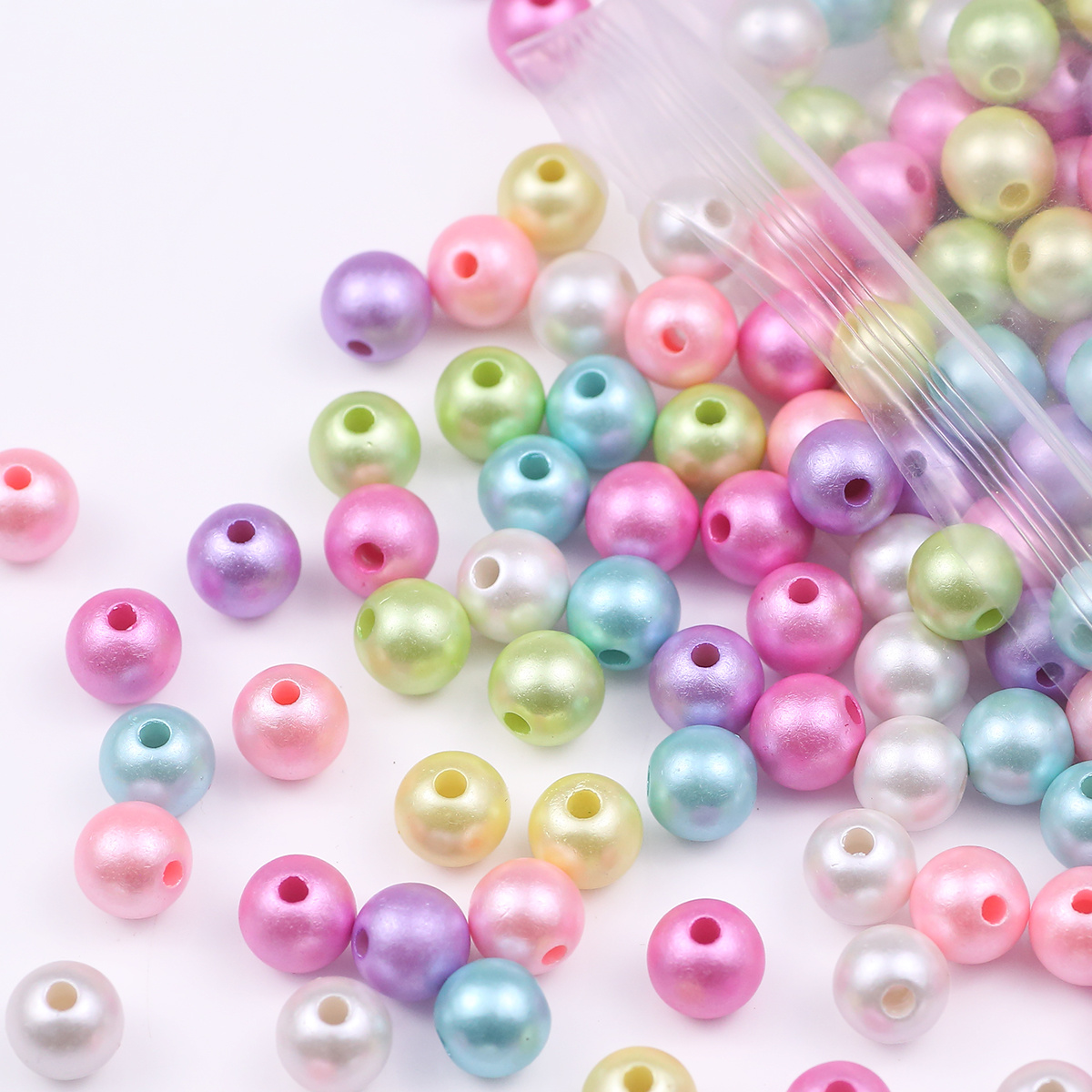TEMU 8mm 101/201pcs Random Mixed Color Acrylic Medium Hole Smooth Round Arc Beads Beads & Bead Assortments Suitable For Making Beading, Diy Handmade
