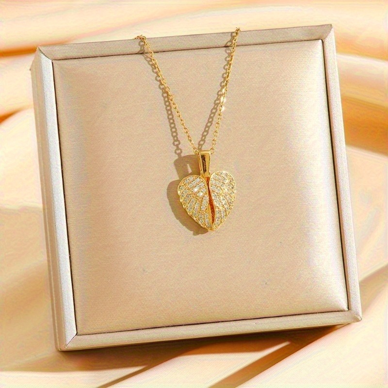 Image of Wing Pendant Necklace For Women And Men Stainless Steel Synthetic Cubic Zirconiaia Chain Jewelry Elegant Gift For Her 2025