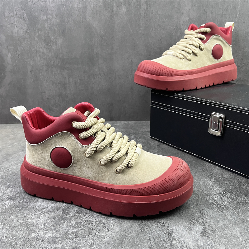 TEMU Popular Men's Casual Sneakers, Thick-soled Height-increasing Boots, Vintage Work Shoes