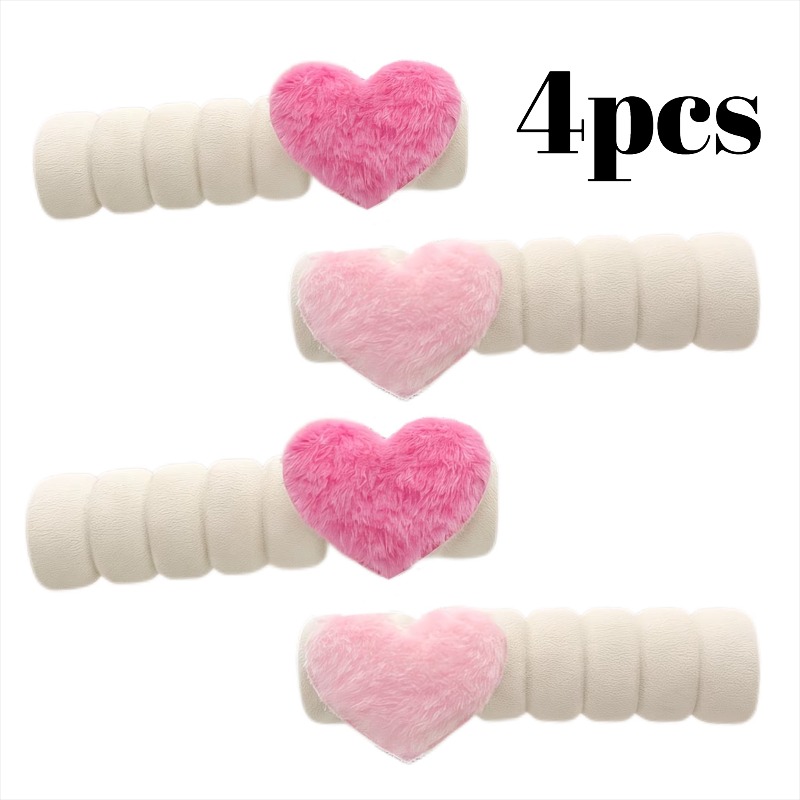 TEMU Set Copri Maniglie a Forma di Cuore Soffice, 2 Rosa e 2 Rosa Chiaro, Antistatici e Anti-Collisione, Protezioni per Maniglie Morbide e Peluche,