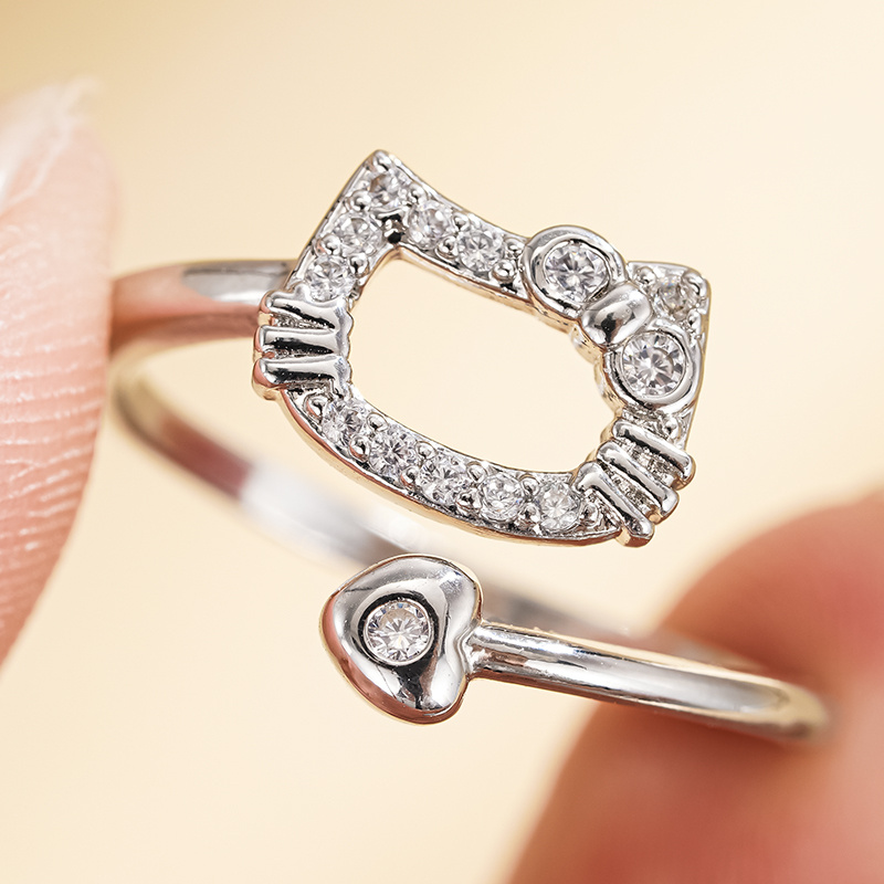 E-shop Niedlicher Micro-Inlay Synthetischer Zirkon Katzenring für Teenager, , Freizeit, Partys, Urlaub, Geburtstage, Geschenke für , Date, Einfacher