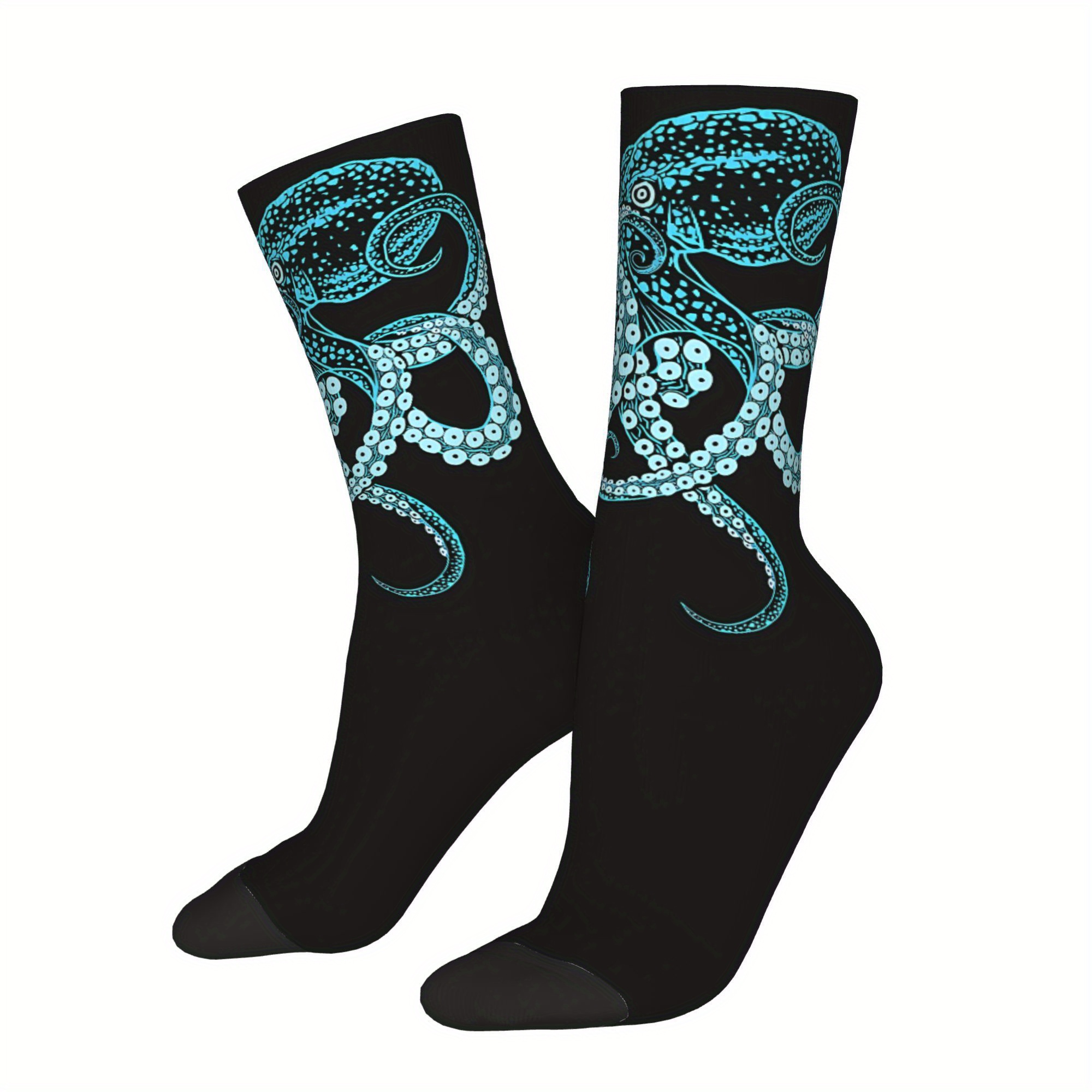 

Octopus Socks For Men, Polyester Knit Fabric With Elastane, Comfortable Stretch, Non-slip Grip, With Graphic Design, For Hand Washable