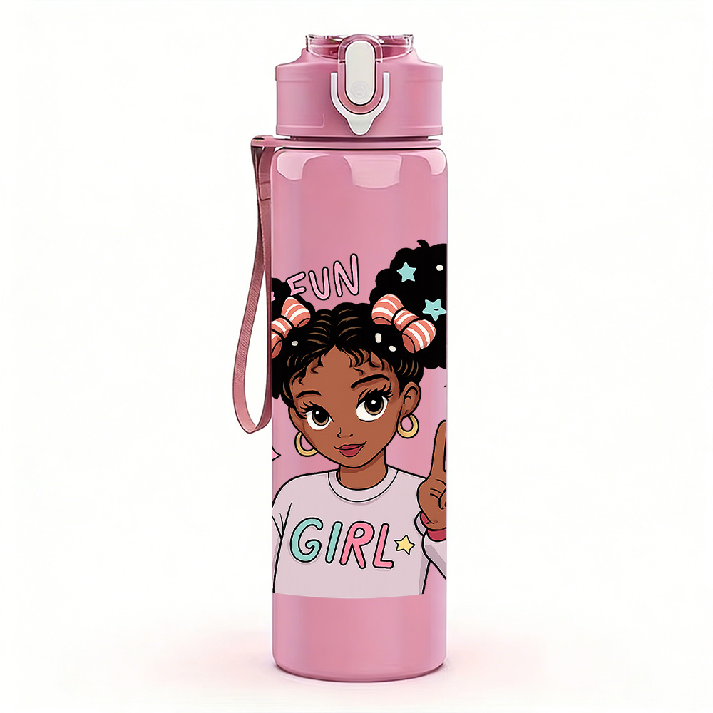TEMU 1 bouteille d' en plastique coloré de 750 ml/26 oz avec photo de profil de "Petite Fille", couvercle à et imprimé, étanche, pour l'extérieur, ,