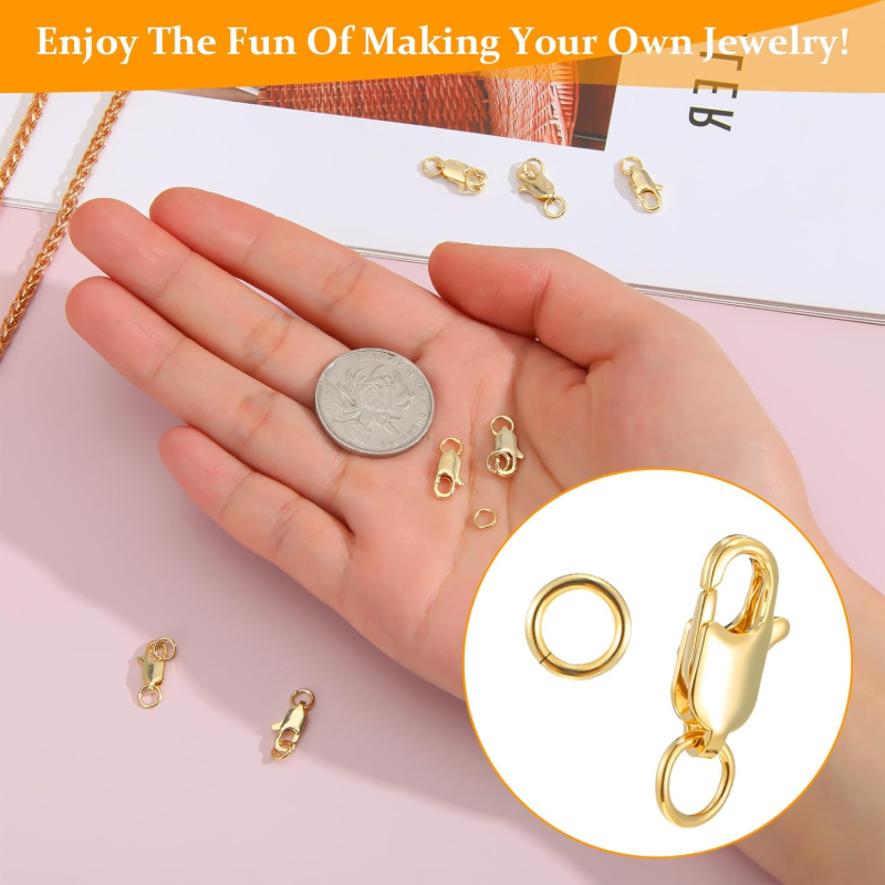 Golden Lobster Claw Clasps with Closed Jump Rings