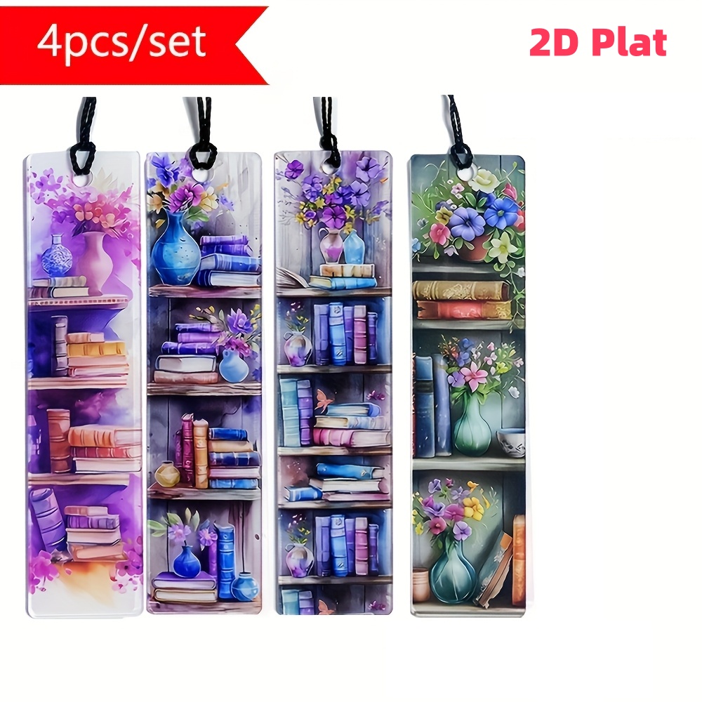 TEMU 2d Flat, 4pcs Acrylic Bookmark Set With Tassel Decorations - Colorful Watercolor , Durable Art Page Markers Suitable For Readers, Enthusiasts,