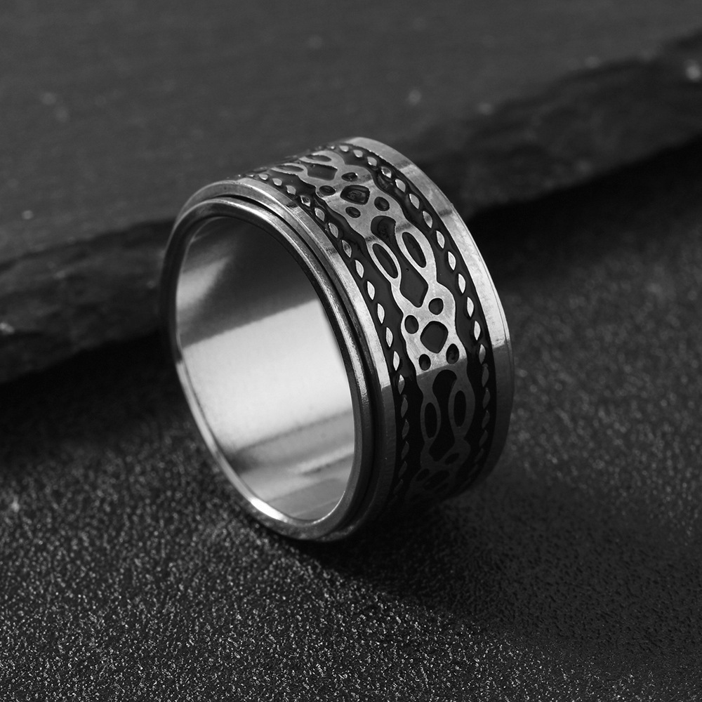 1 european and   stainless steel mens ring with non fading   cross texture rotatable ring Product details 5