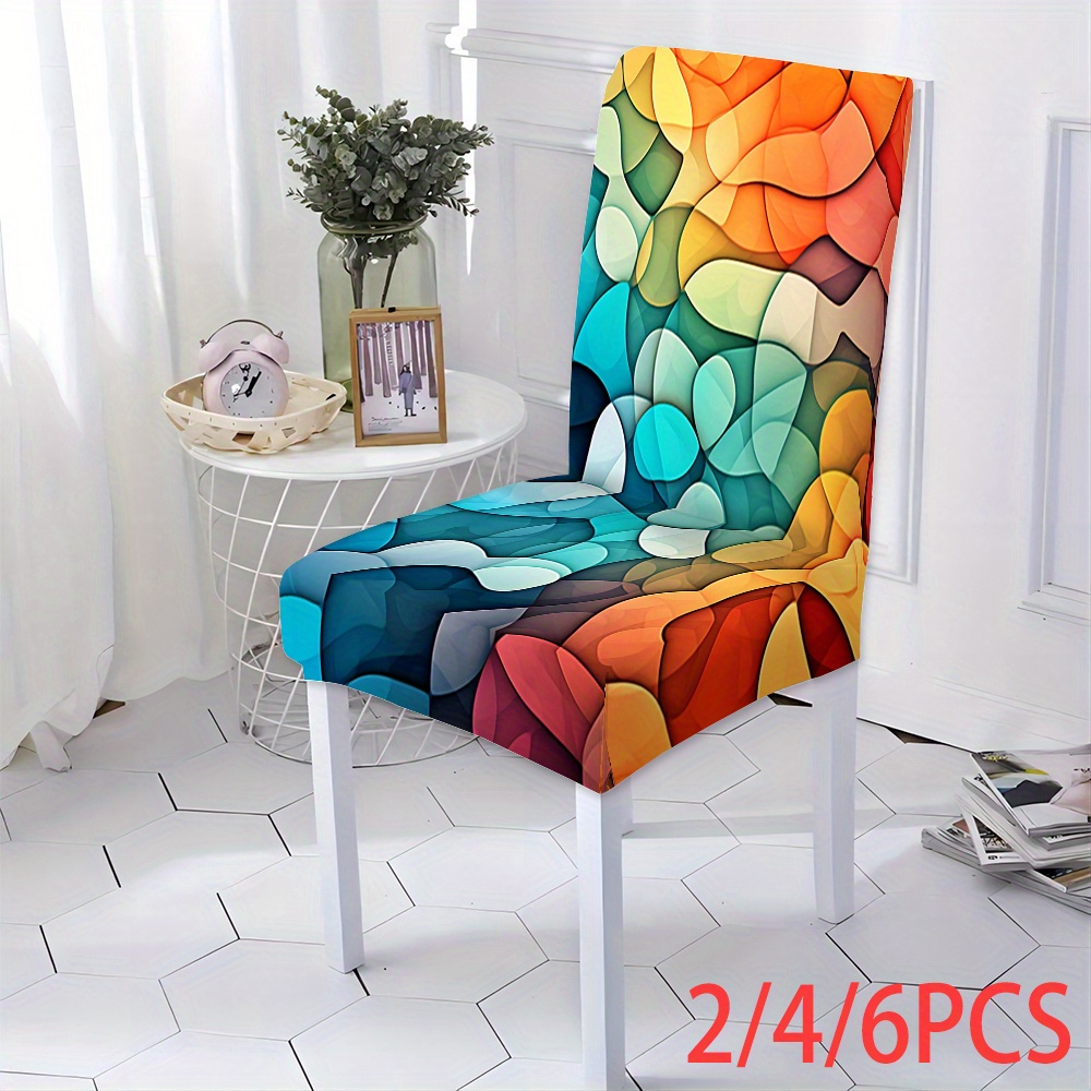 

Abstract Print Chair Slipcovers - Band Closure, Machine Washable, Polyester 100% - 2/4/6 Pack Slipcover-grip Chair Covers For Dining, Living Room, Kitchen Decor