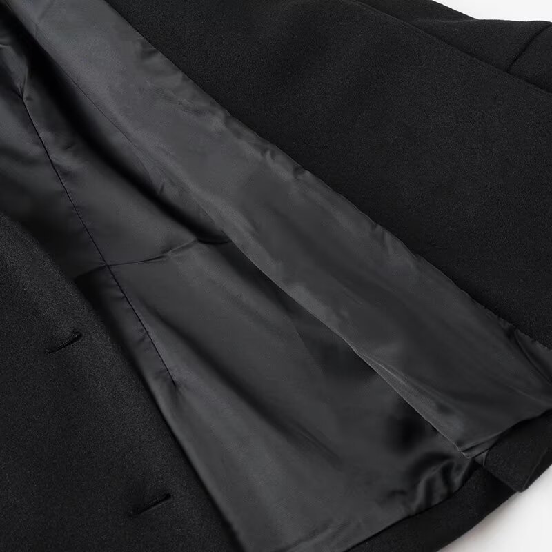 Women'S Fall/Winter Elegant& Retro Black High- neck Double- breasted Bell- sleeve Coat- High- quality Fabric, Waist- cinching Belt Detail, Ideal for Formal Dinners, Business Events& Theatre Outings