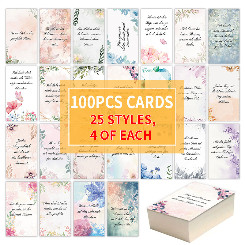 

100pcs Watercolor Floral Affirmation Cards, German , Paper Material, For , Ideal For Thanksgiving, Valentine's Day, Easter Gifts, Card Set