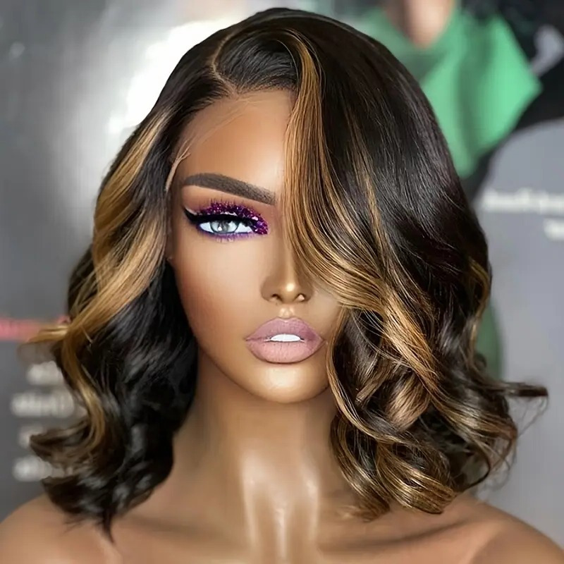 1B-30 Ombre Highlight Bob Wig Human Hair | 4x4 HD Lace Front | 200% Density Body Wave Short Wigs for | Pre-Plucked Natural Hairline | Elegant Ombre Colored Human Hair Wig, Fashion Accessory, Body Wave Texture, Full Luxurious Look