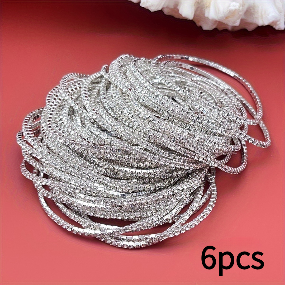 TEMU Ensemble de 6 bracelets élastiques ultra-fins pour femmes, bracelets de tennis à empiler brillants et tendance