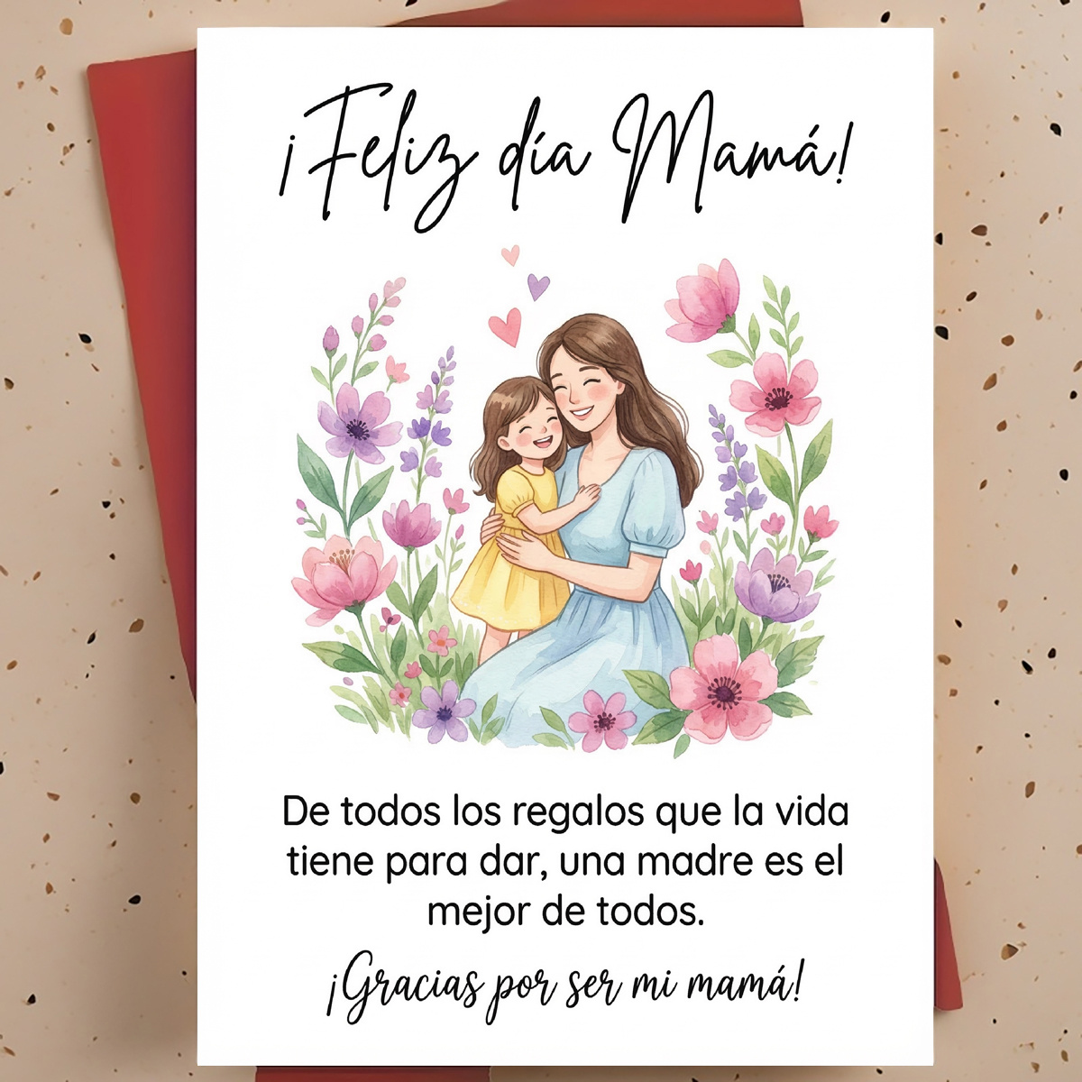 TEMU 1 tarjeta de Día de la en español con sobre, diseño de "¡ Día de la !" con una y una hija, mensaje español sincero, papel de calidad para y