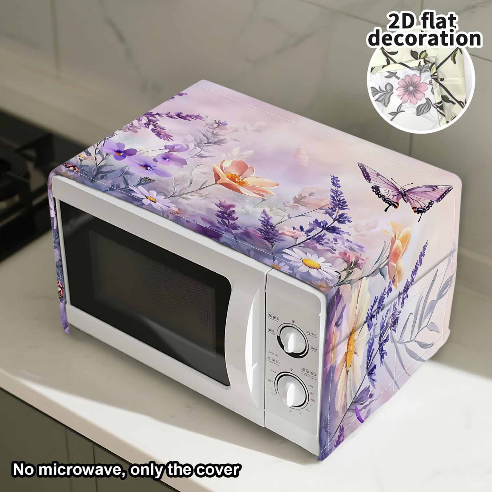 1pc elegant   floral microwave cover with watercolor lavender print dustproof appliance for microwaves fits most standard ovens decorative for cafe hotel microwave not included